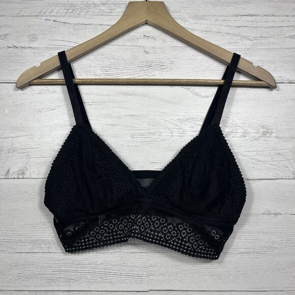 Aerie womens black crochet pattern long line bralette size Medium - Picture 1 of 5